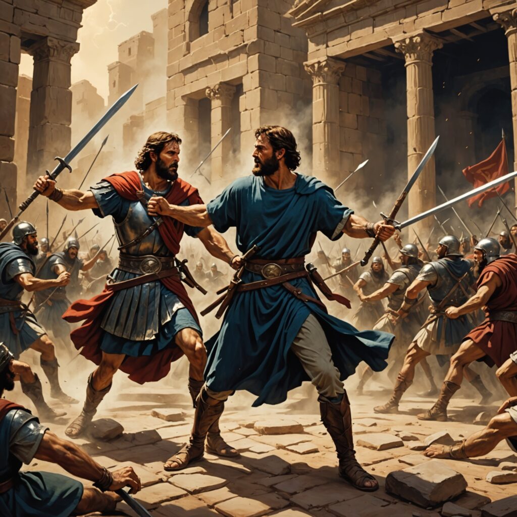 Saul tenta matar Davi - Ilustração bíblica