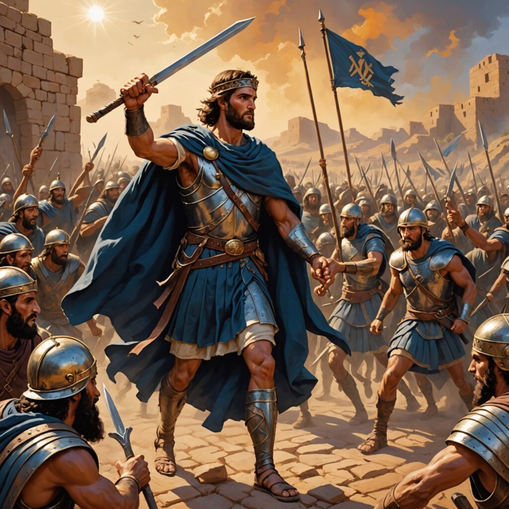 Imagem representativa da vitória de Davi sobre os amalequitas