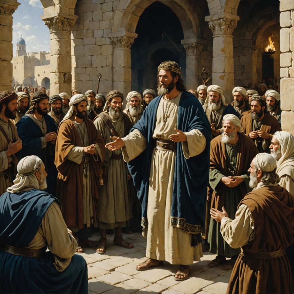 Ilustração da cena em que o povo de Israel pede um rei a Samuel