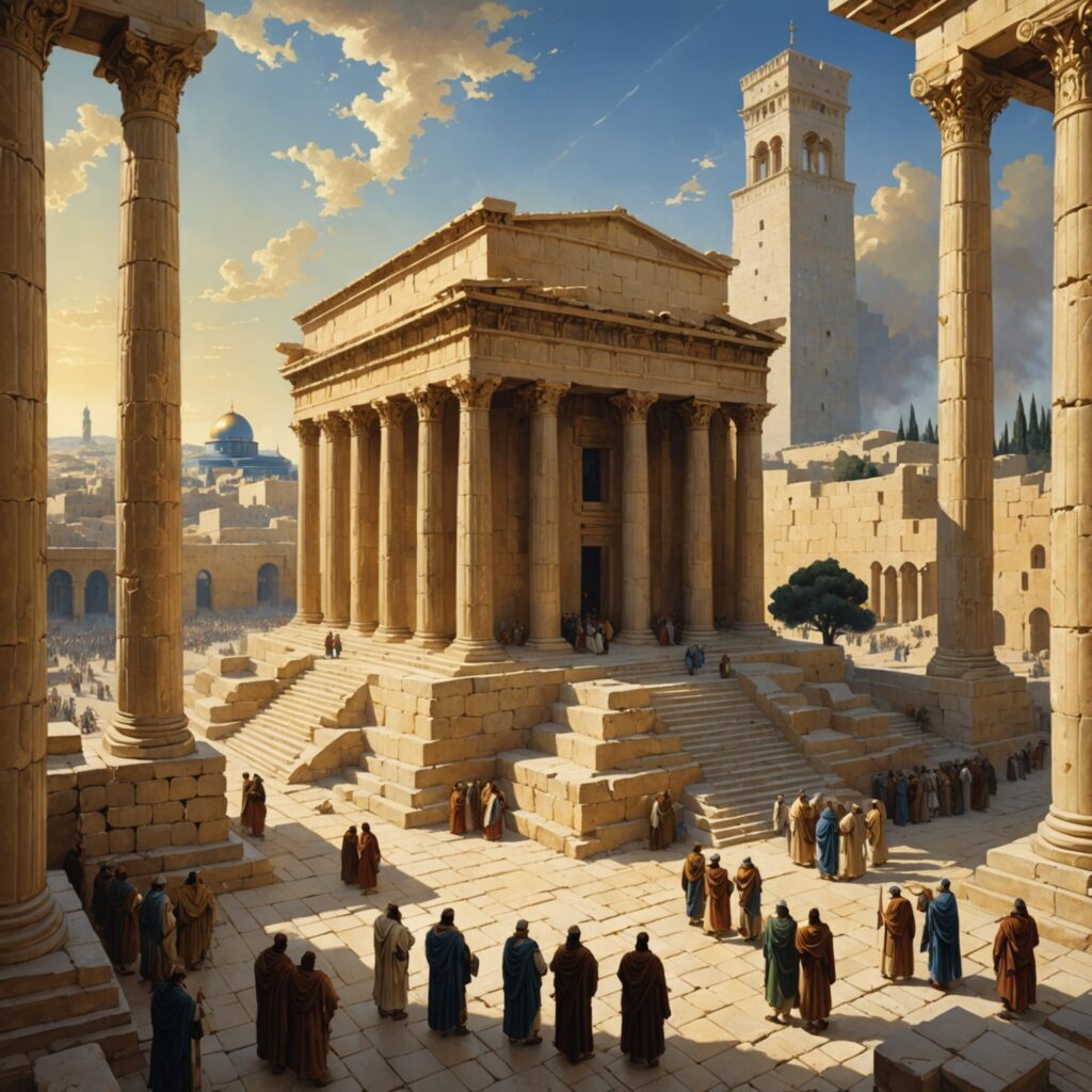 Imagem representando a construção do templo por Salomão em Jerusalém