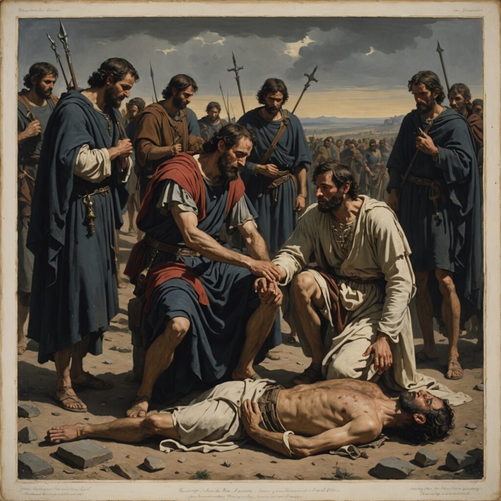 Imagem representando o lamento de Davi pela morte de Saul e Jônatas