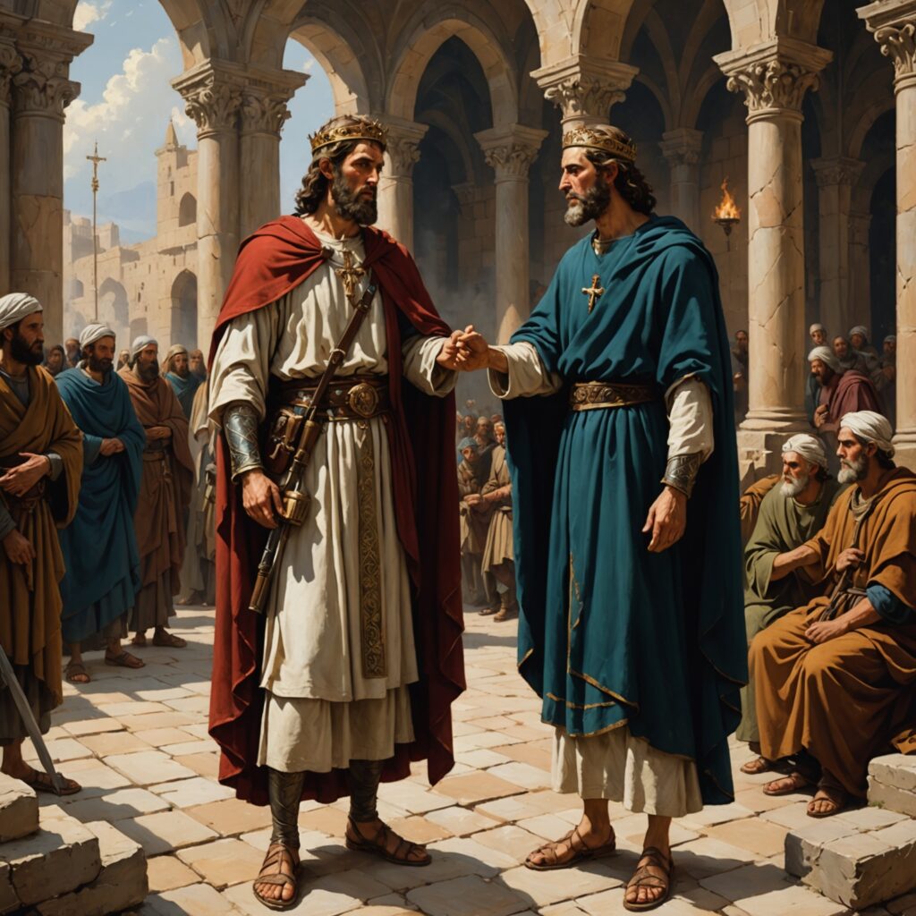 Natã repreende Davi - Ilustração dramática do encontro entre o profeta e o rei