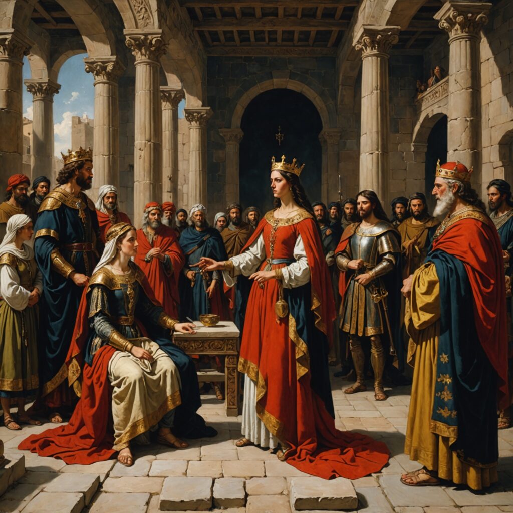 Imagem da mulher de Tecoa diante do rei Davi