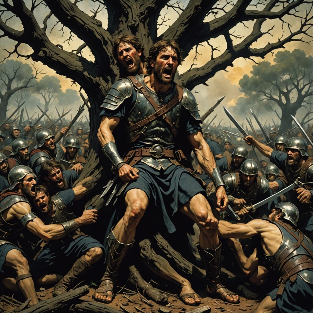 Imagem da morte de Absalão - cena dramática da narrativa bíblica