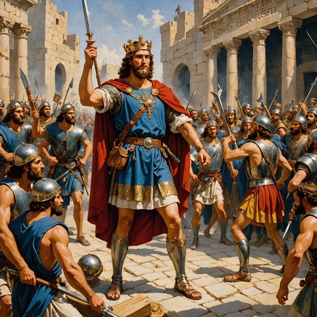 Imagem representando Davi se tornando rei de Israel e conquistando Jerusalém