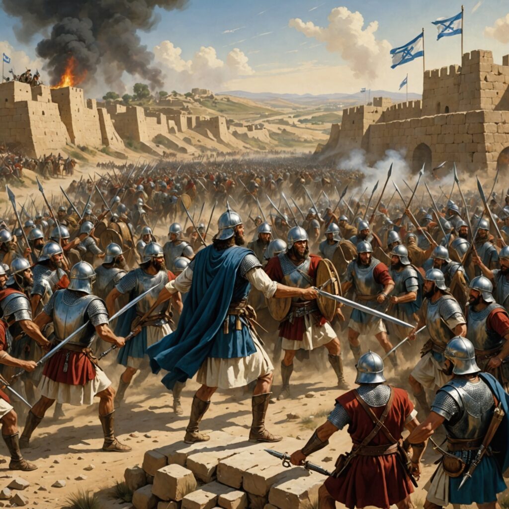 Ilustração da vitória sobre o rei Ogue de Basã e a distribuição da terra entre as tribos de Israel.