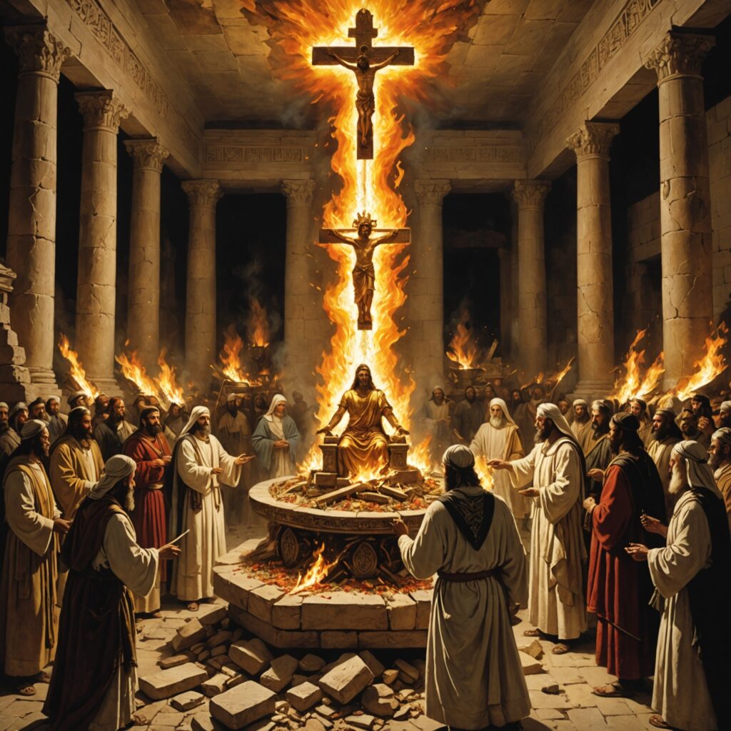 Imagem representando a destruição dos altares e ídolos das nações inimigas conforme orientação divina na Bíblia