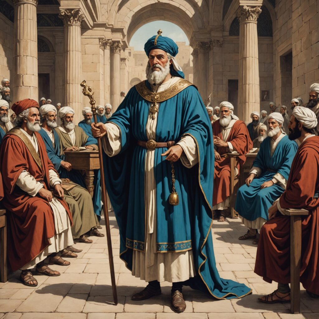 Ilustração de Mardoqueu na corte do Rei Xerxes