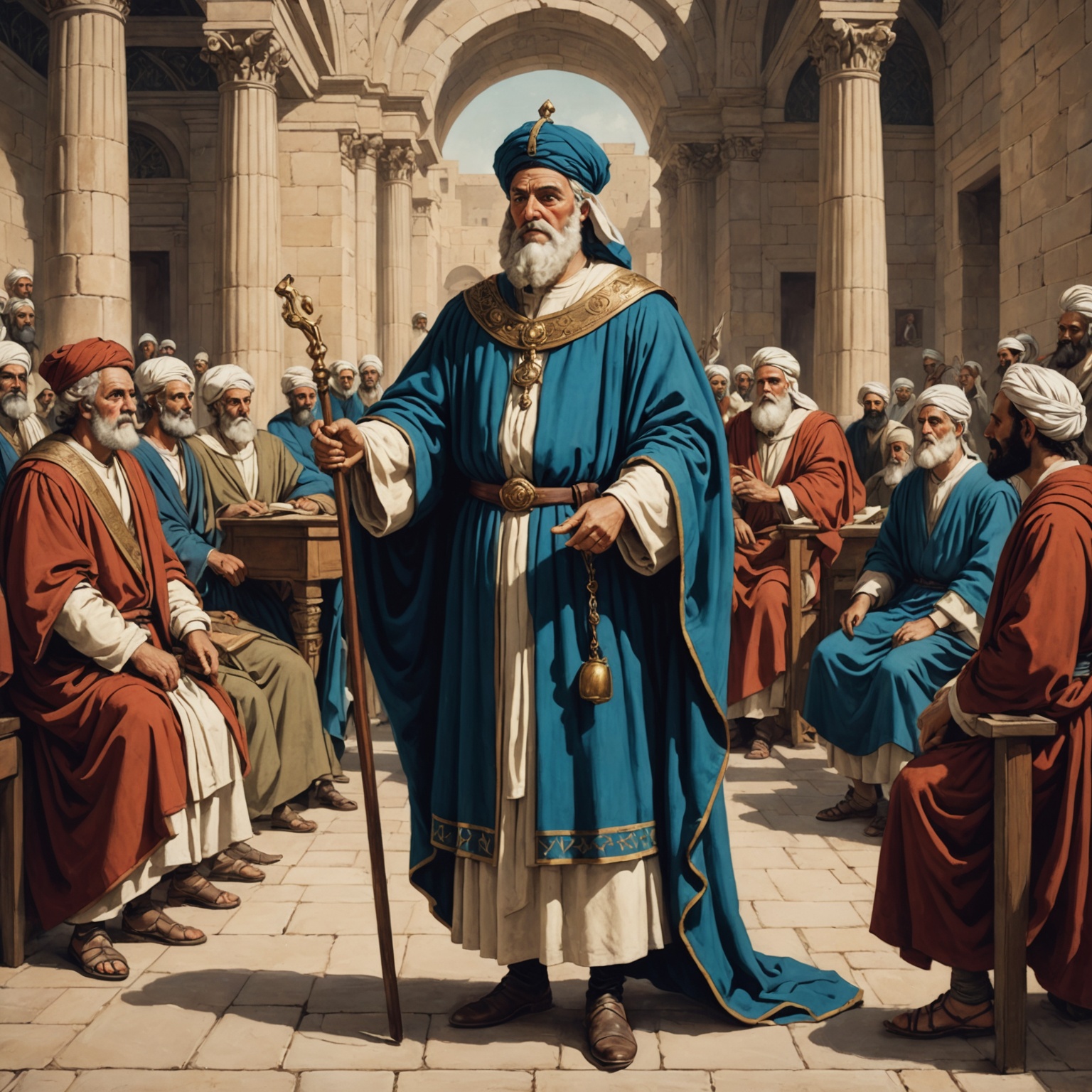 Ilustração de Mardoqueu na corte do Rei Xerxes