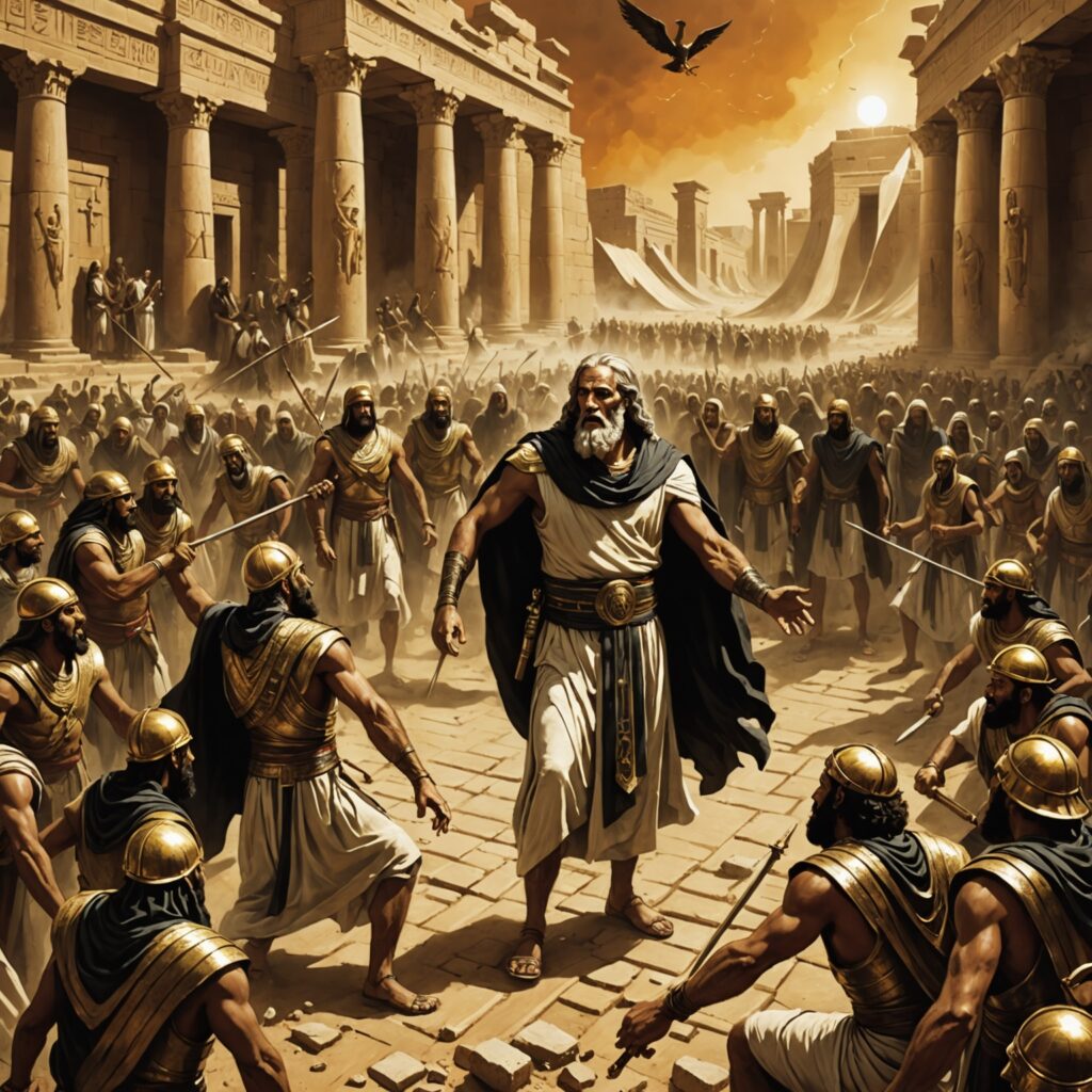 Moisés confrontando o faraó na décima praga - Êxodo 11