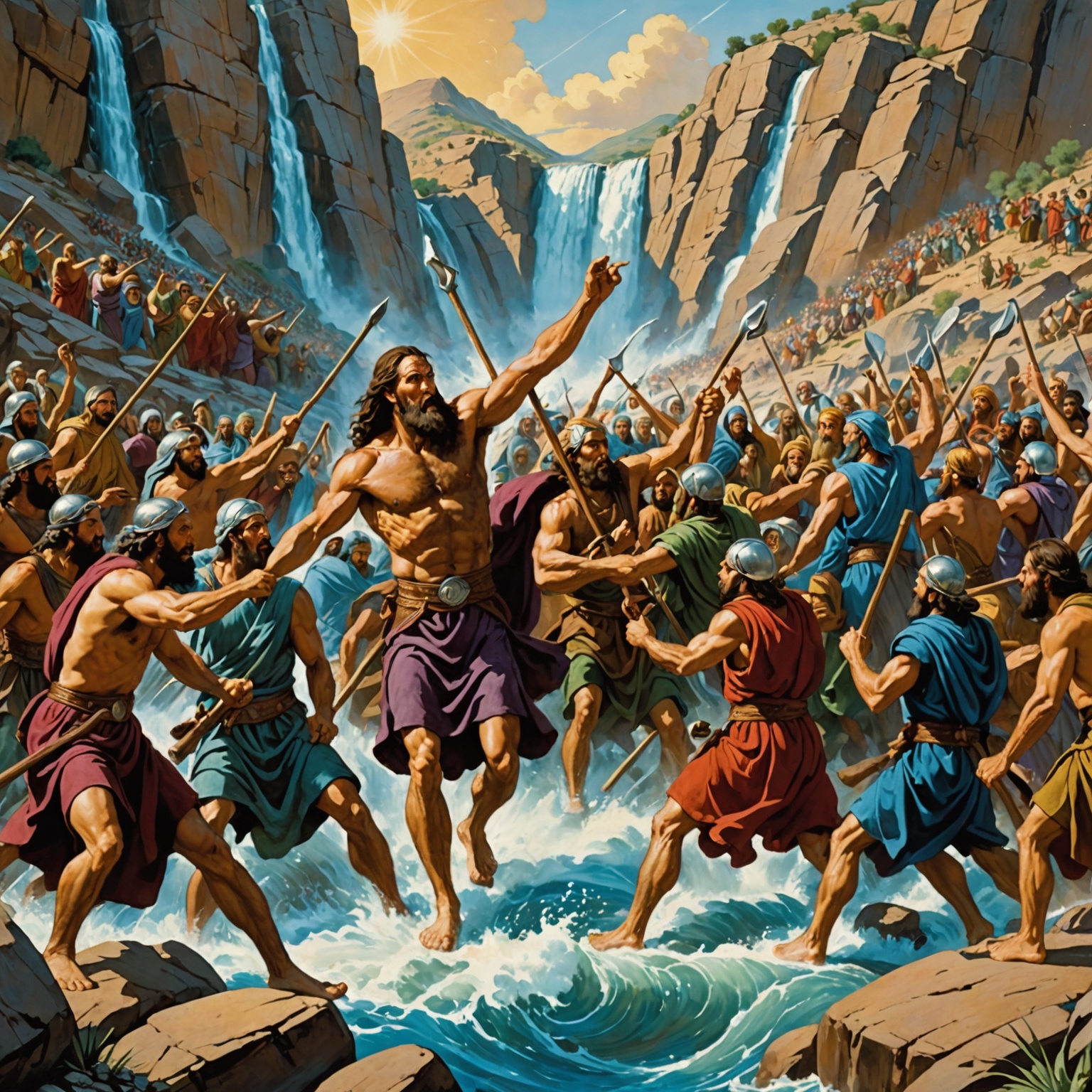 Rocha jorrando água e batalha contra os amalequitas