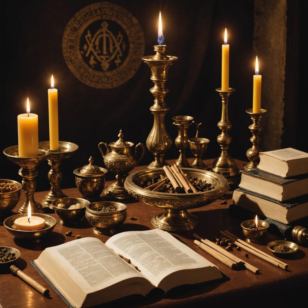 Imagem representativa dos objetos sagrados e rituais descritos no capítulo da Bíblia