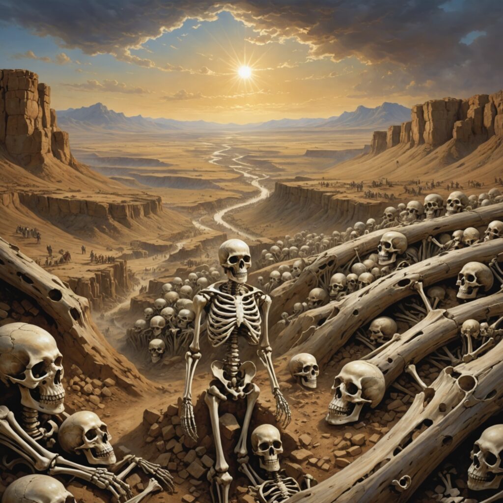 Visão profética de Ezequiel no vale de ossos secos