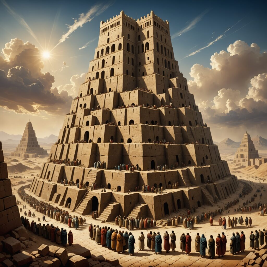 Imagem representativa da torre de Babel e da genealogia desde Sem a Abrão