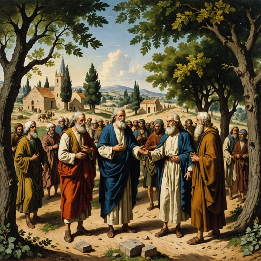 Abraão recebendo os visitantes sob os carvalhos de Manre