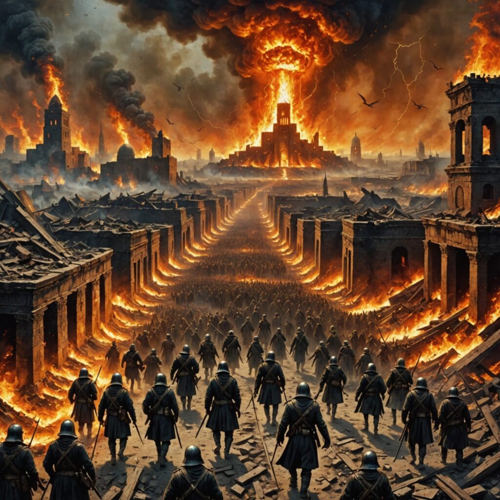 Profecia contra a Babilónia - Ilustração da destruição iminente da cidade pela ira divina.