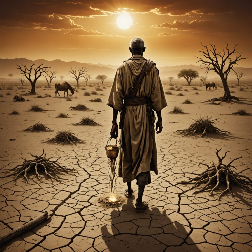 Imagem representando a seca e a fome em Judá, simbolizando a necessidade de arrependimento e restauração divina