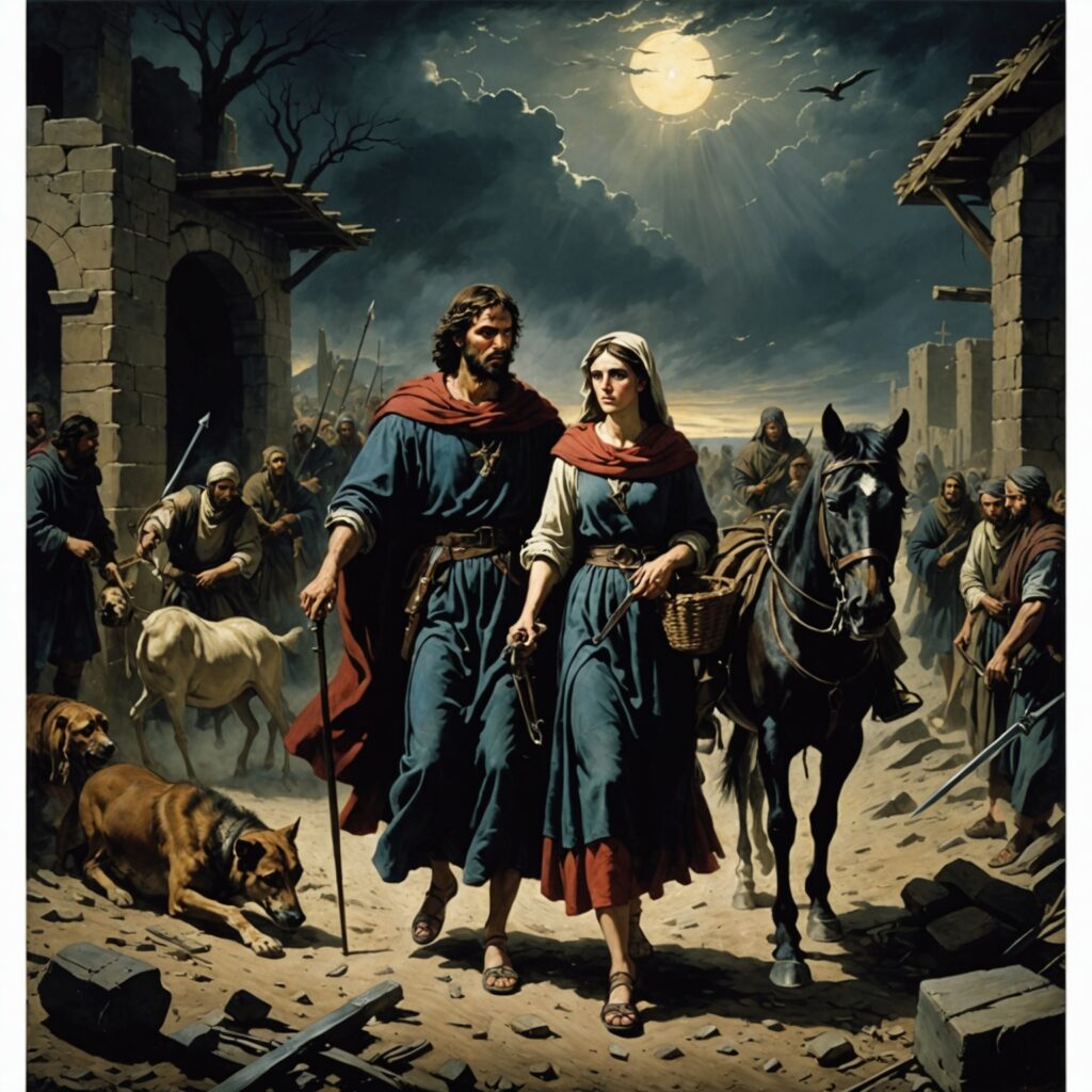 Imagem representativa da fuga para o Egito após traições e assassinatos em Judá.