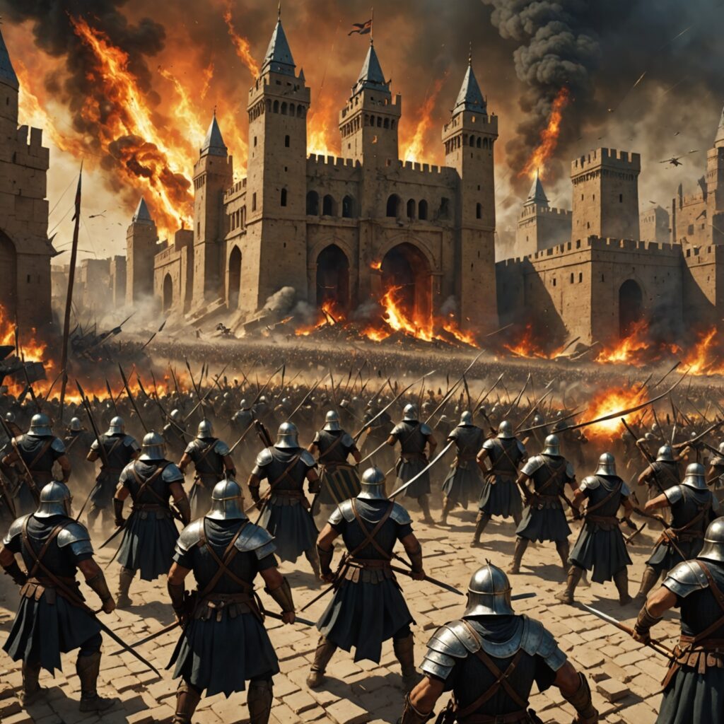 Imagem representativa da queda da Babilônia conforme a profecia de Jeremias