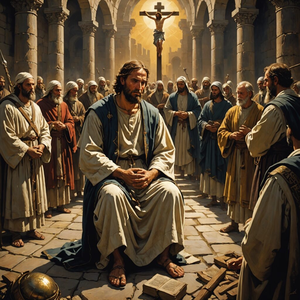 Imagem de Jó em adoração, demonstrando fé e submissão a Deus