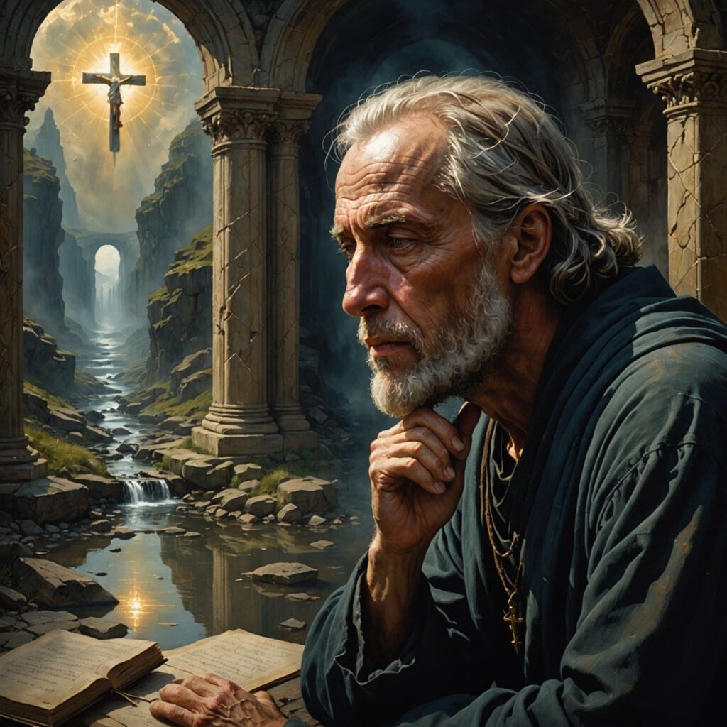 Jó em profunda reflexão buscando Deus