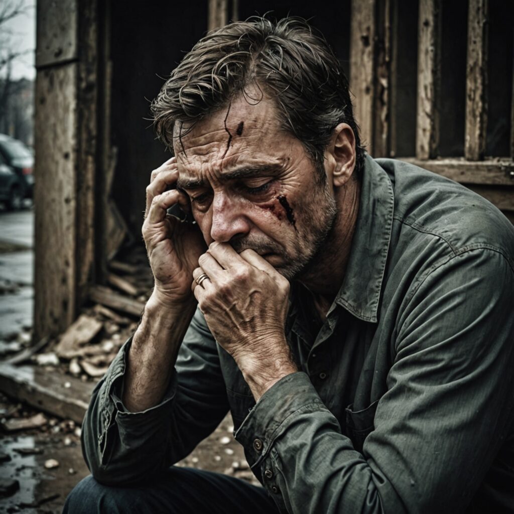 Homem em profunda aflição e solidão