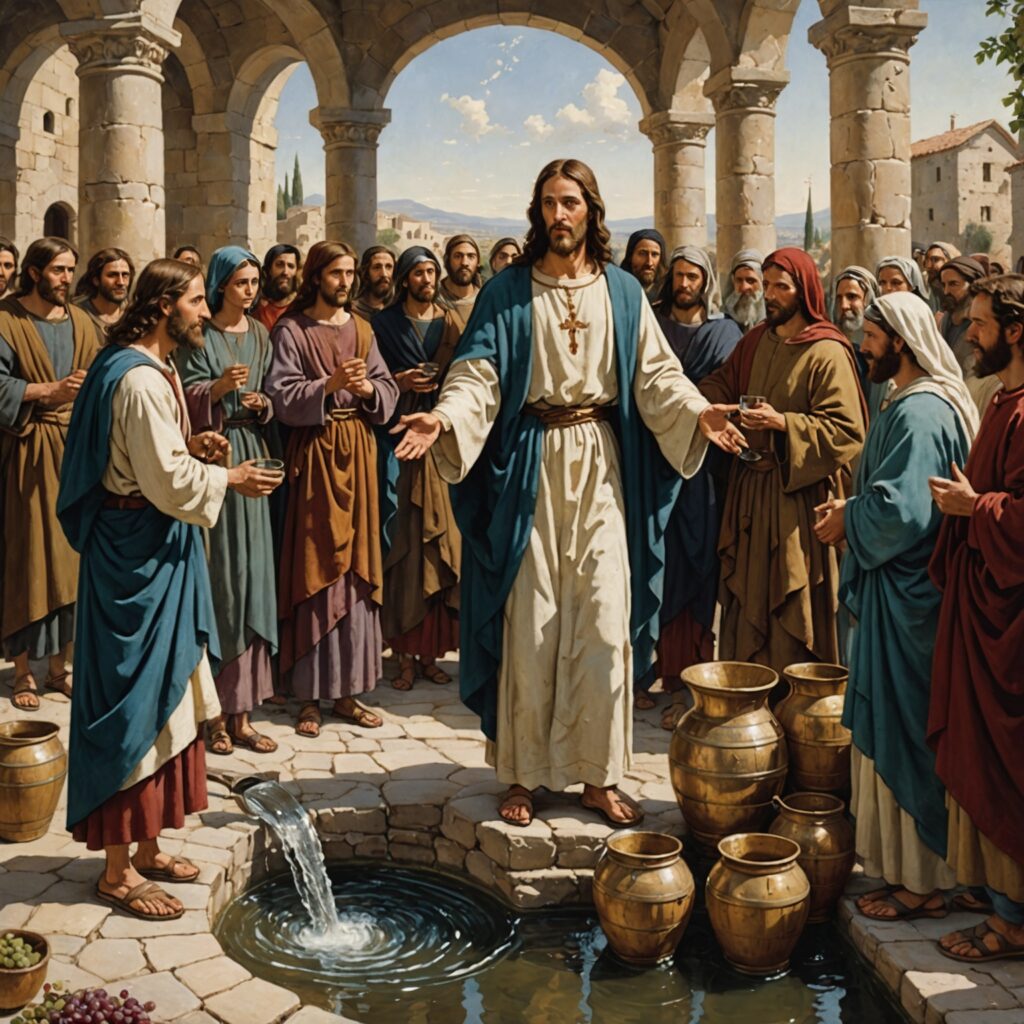 Jesus transformando água em vinho em Caná da Galileia