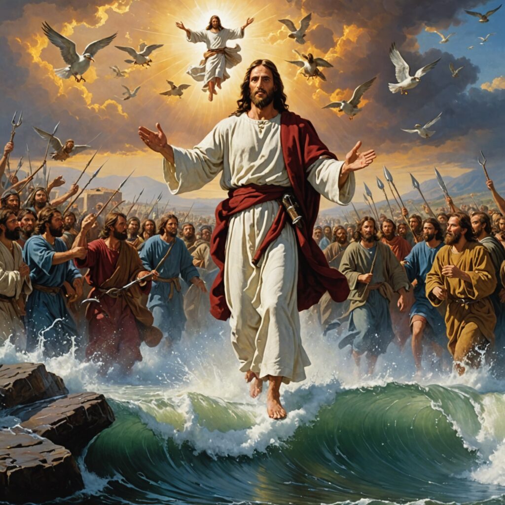Jesus Alimenta os Cinco Mil Homens e Anda sobre a Água - Imagem representativa dos milagres de Jesus