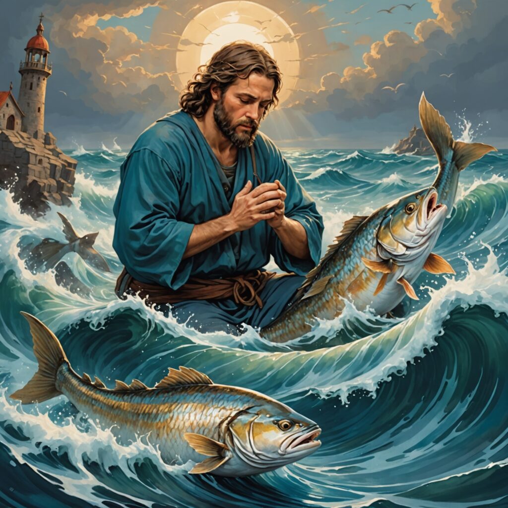 Jonas em oração no ventre do peixe