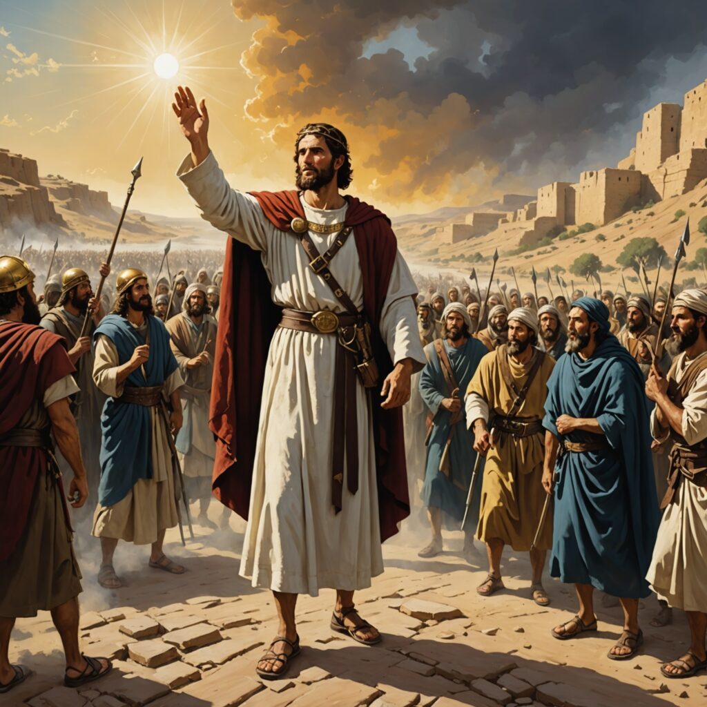 Josué sendo comissionado por Deus para liderar a conquista da terra prometida.