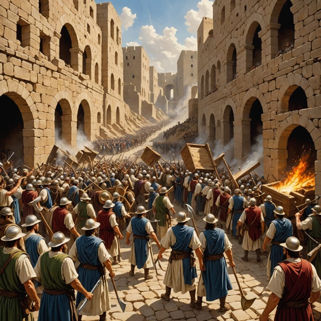 Queda dos Muros de Jericó - Cena Bíblica de Vitória e Fé