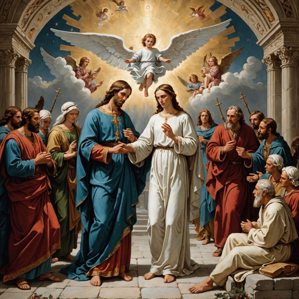 O Nascimento de Sansão - Imagem da visita do Anjo do Senhor a Manoá e sua esposa