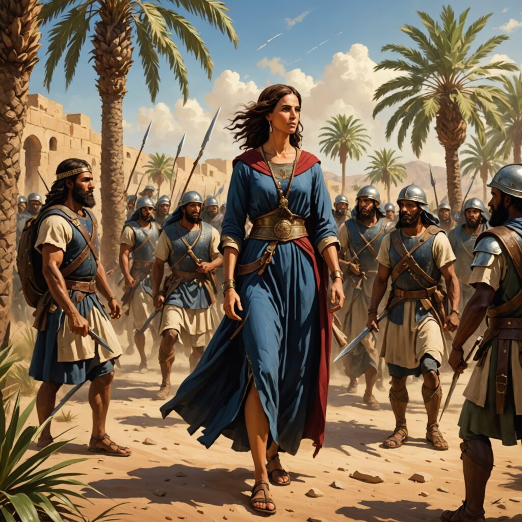 Imagem de Débora liderando os israelitas em batalha