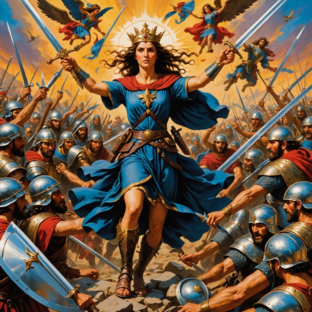 Imagem representativa do Cântico de Débora - Débora e Baraque liderando o povo de Israel em batalha