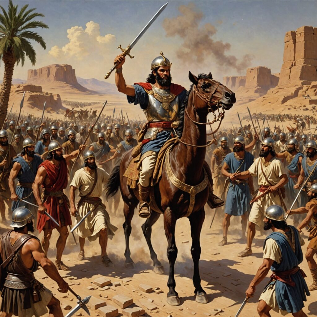 Gideão captura os reis de Midiã - cena de vitória e justiça.