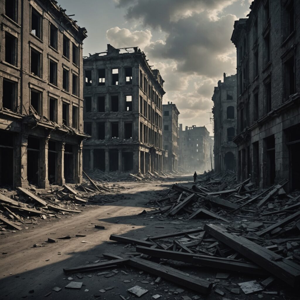 Cidade em ruínas após a ira divina