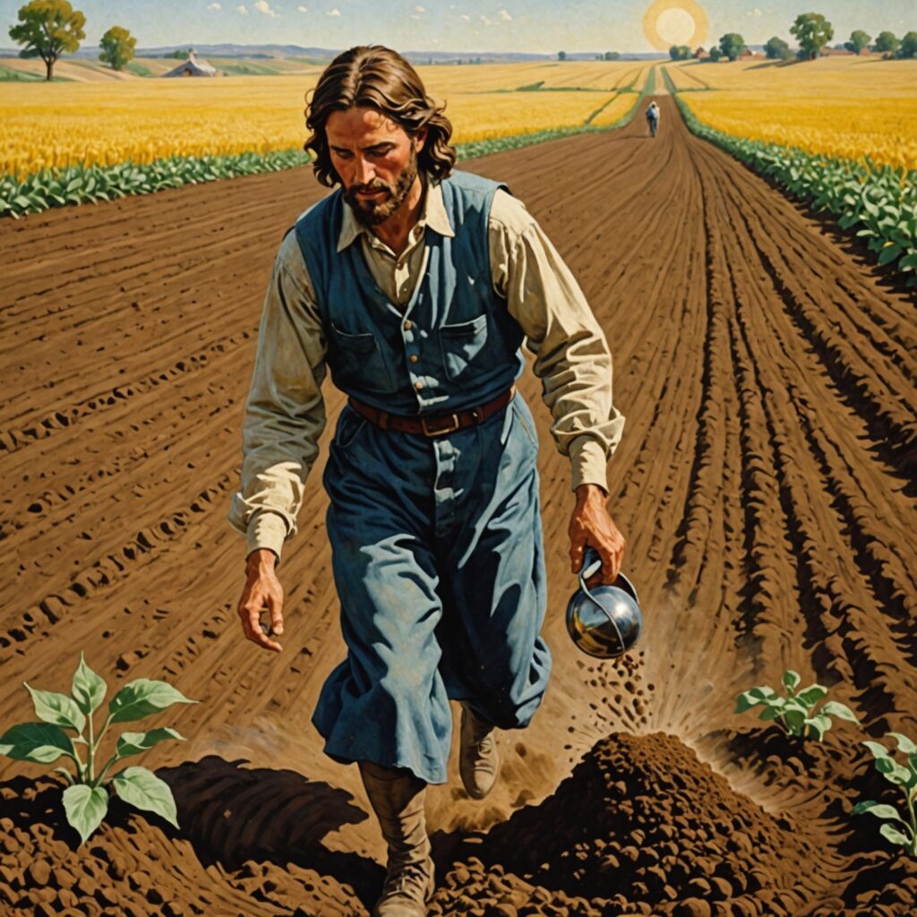 Imagem da parábola do semeador representando os diferentes tipos de solo