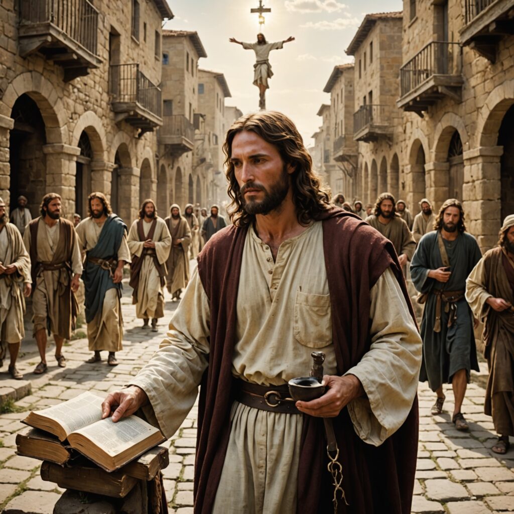 Imagem representativa de Jesus e João Batista com elementos simbólicos da mensagem de esperança e arrependimento