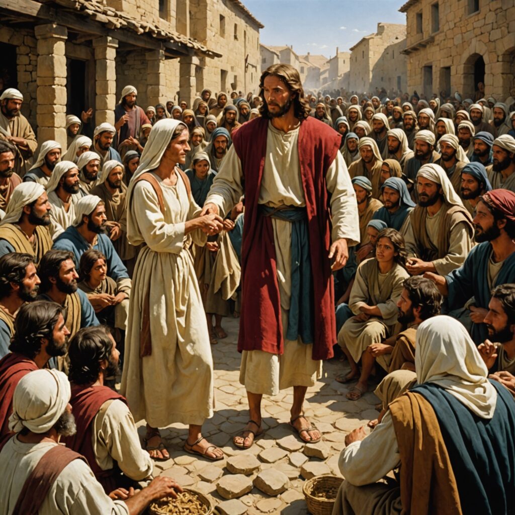 Imagem representativa de Jesus ensinando sobre pureza de coração e demonstrando compaixão e poder divino.