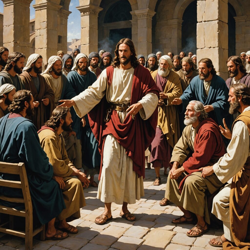 Imagem representativa da condenação dos mestres da lei e fariseus por Jesus