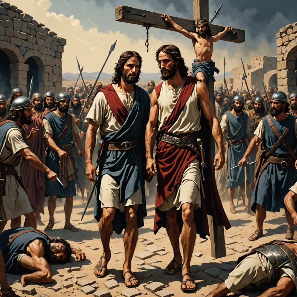 Imagem representativa do capítulo bíblico sobre a traição de Judas, a crucificação e sepultura de Jesus.