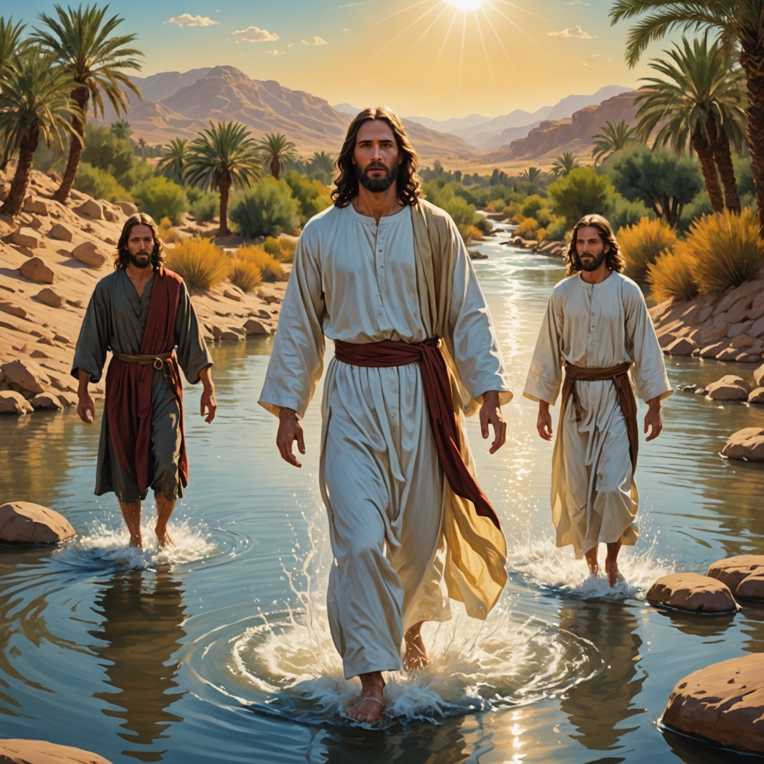 Imagem do Batismo de Jesus por João Batista no rio Jordão