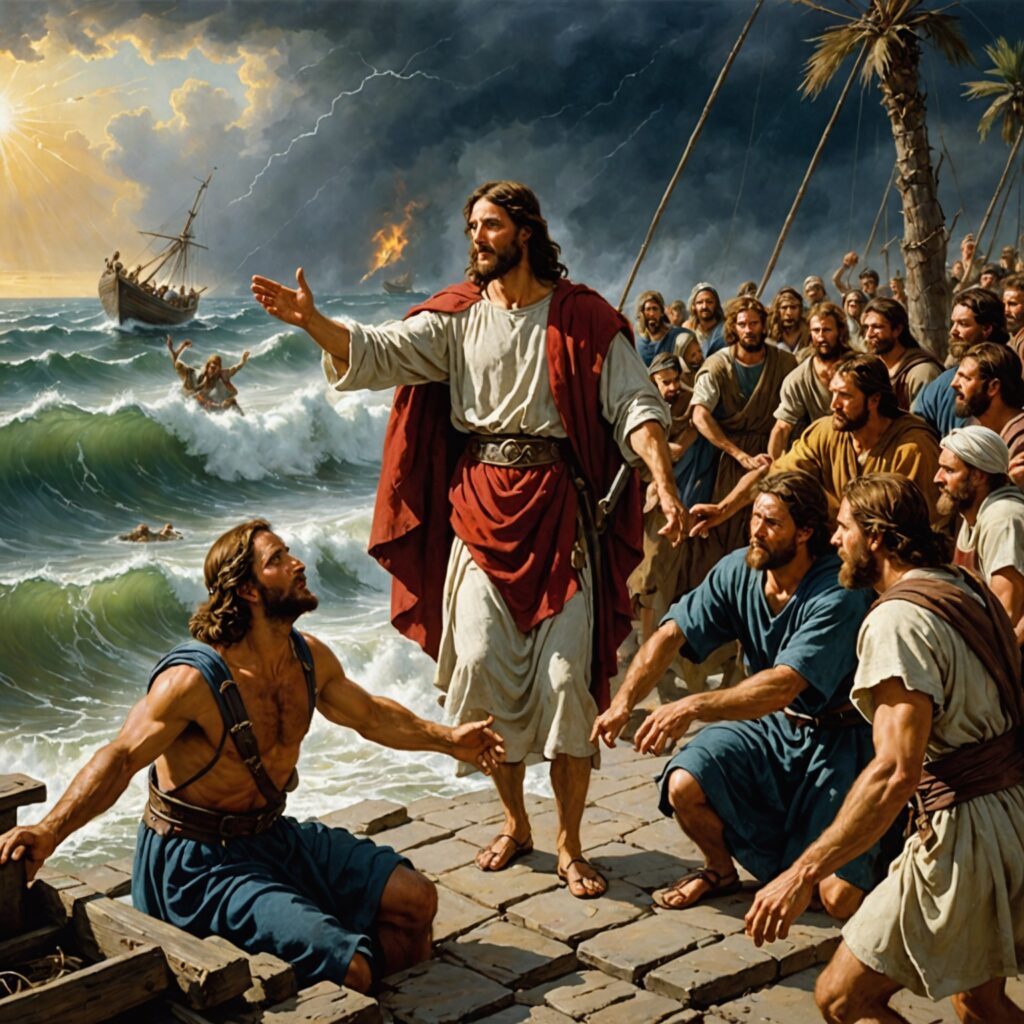 Imagem representativa dos milagres de Jesus e sua autoridade sobre doenças e elementos naturais