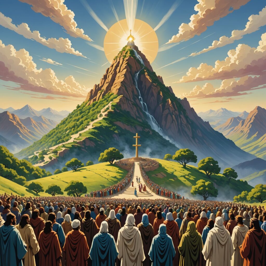 Monte do templo do Senhor sendo estabelecido como principal entre os montes, atrai as nações para aprender os caminhos de Deus.