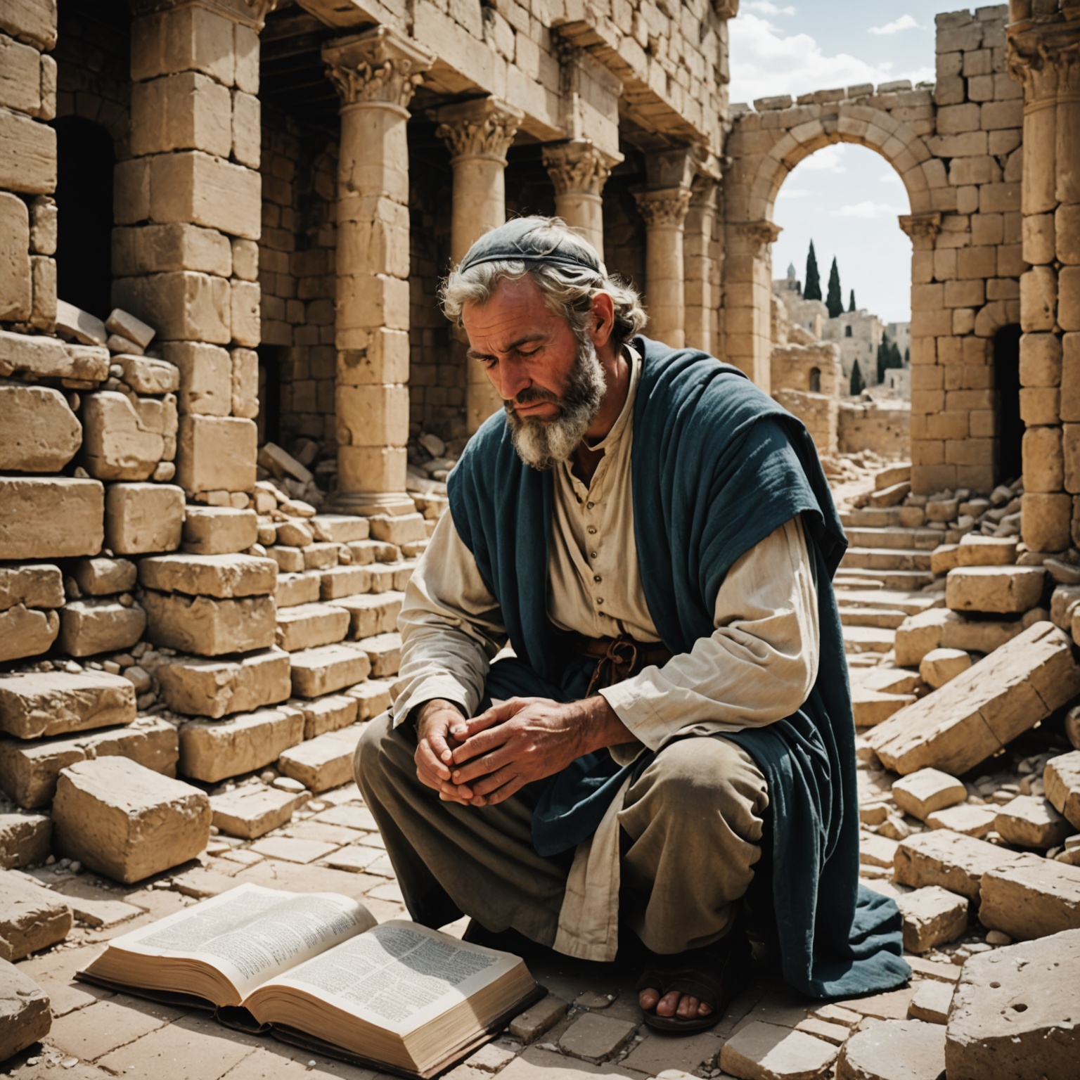 Neemias em oração pela restauração de Jerusalém