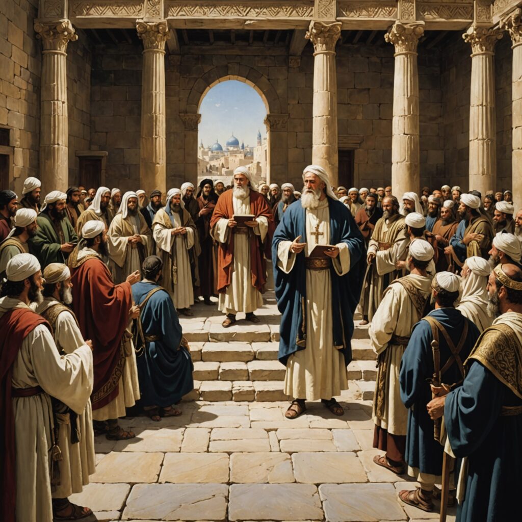 Neemias liderando as reformas finais no templo de Jerusalém