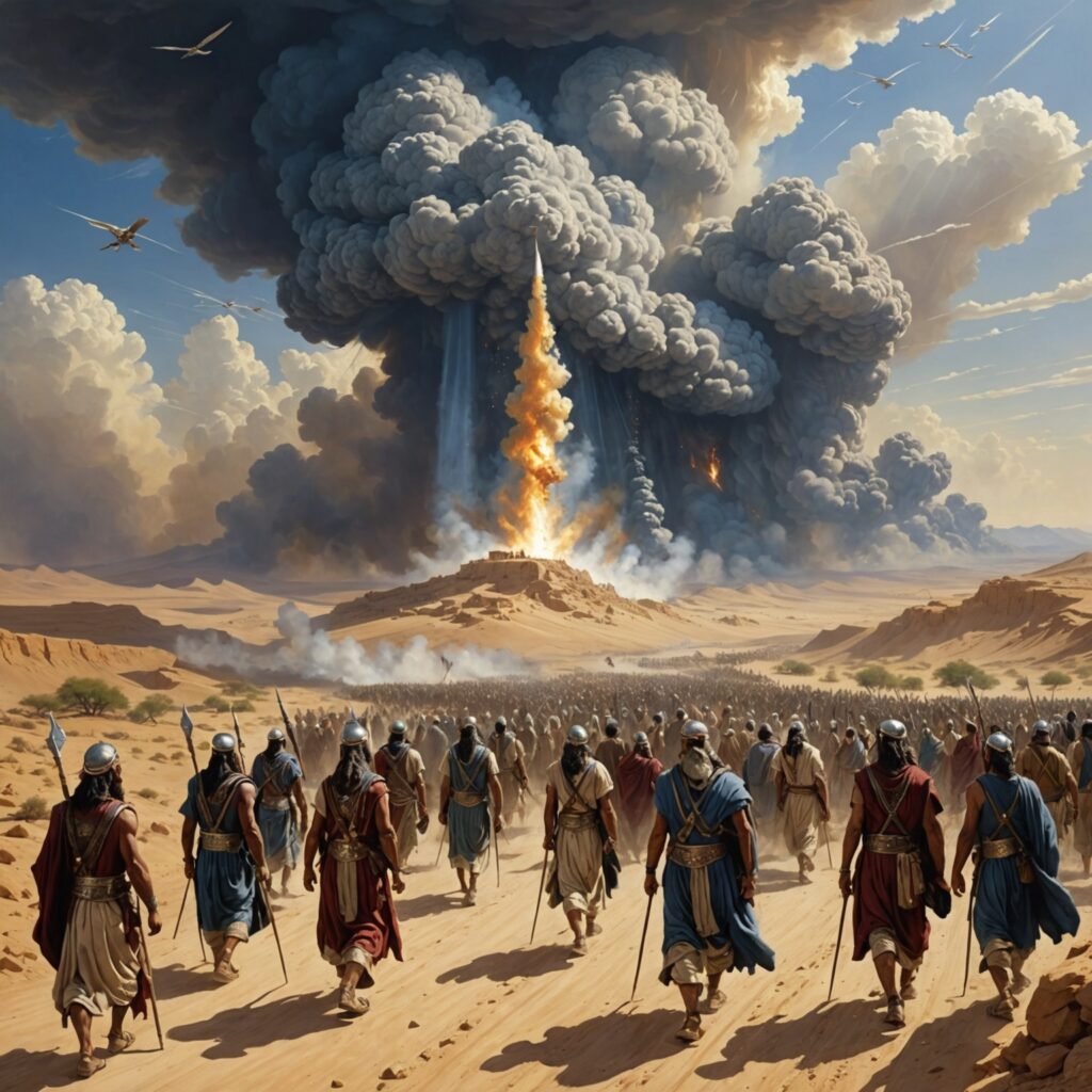 Partida dos Israelitas do Sinai - Imagem representativa da jornada do povo de Israel, guiados pela nuvem divina.