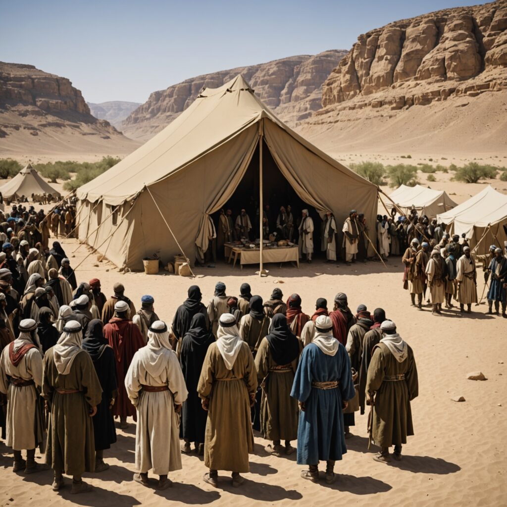 Disposição das tribos acampadas no deserto - Imagem representativa da organização dos israelitas conforme o capítulo bíblico.