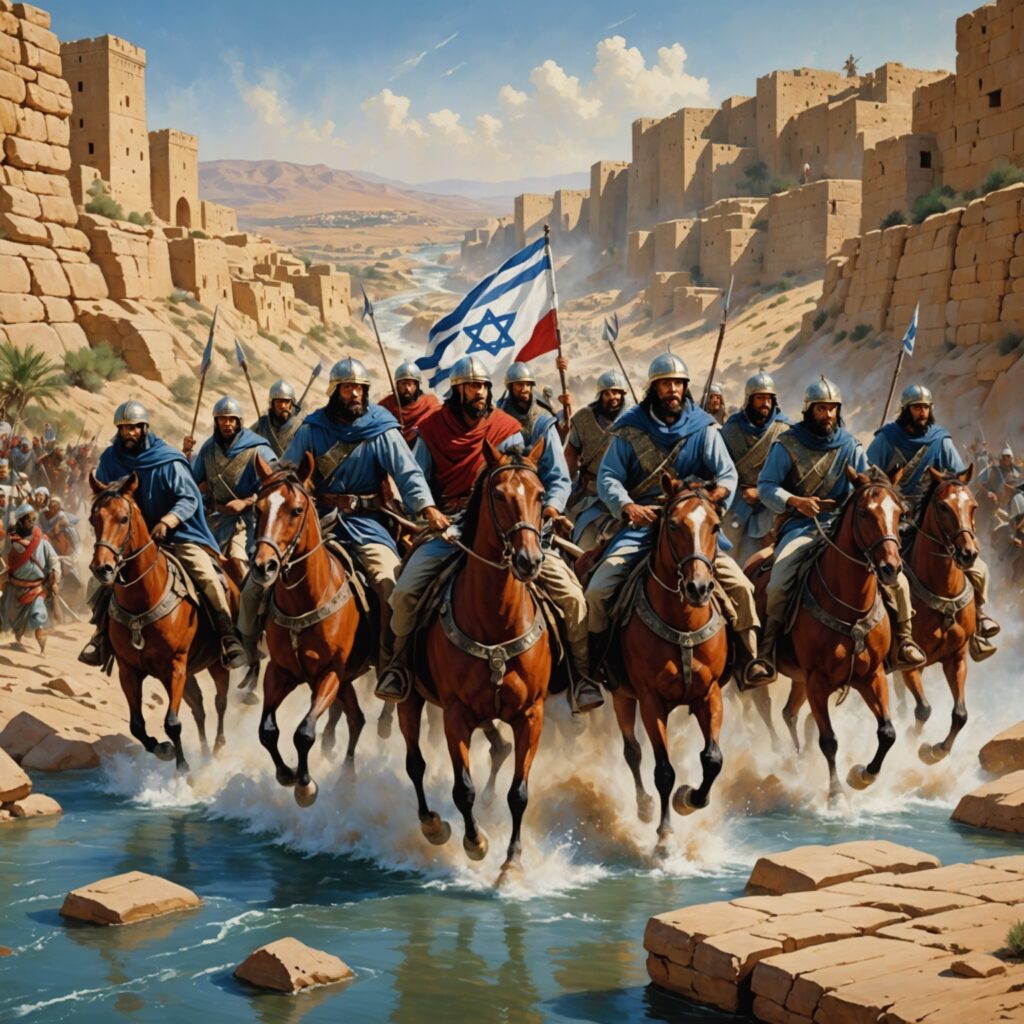 Guerreiros israelitas atravessando o Jordão