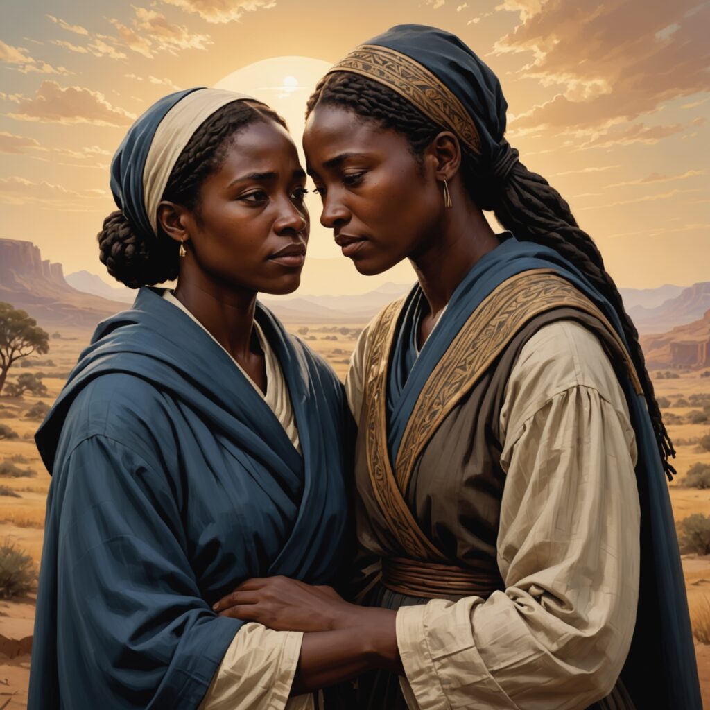 Noemi e Rute se despedindo - Imagem representativa da fidelidade e apoio mútuo